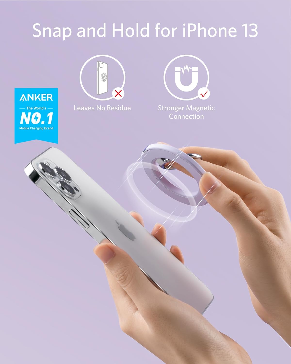 Anker Magnetic Phone Grip, MagGo 610 Ring Holder, Adjustable Kickstand, Only for iPhone 16/16 Plus/16 Pro/16 Pro Max/15/14/13/12 Series
