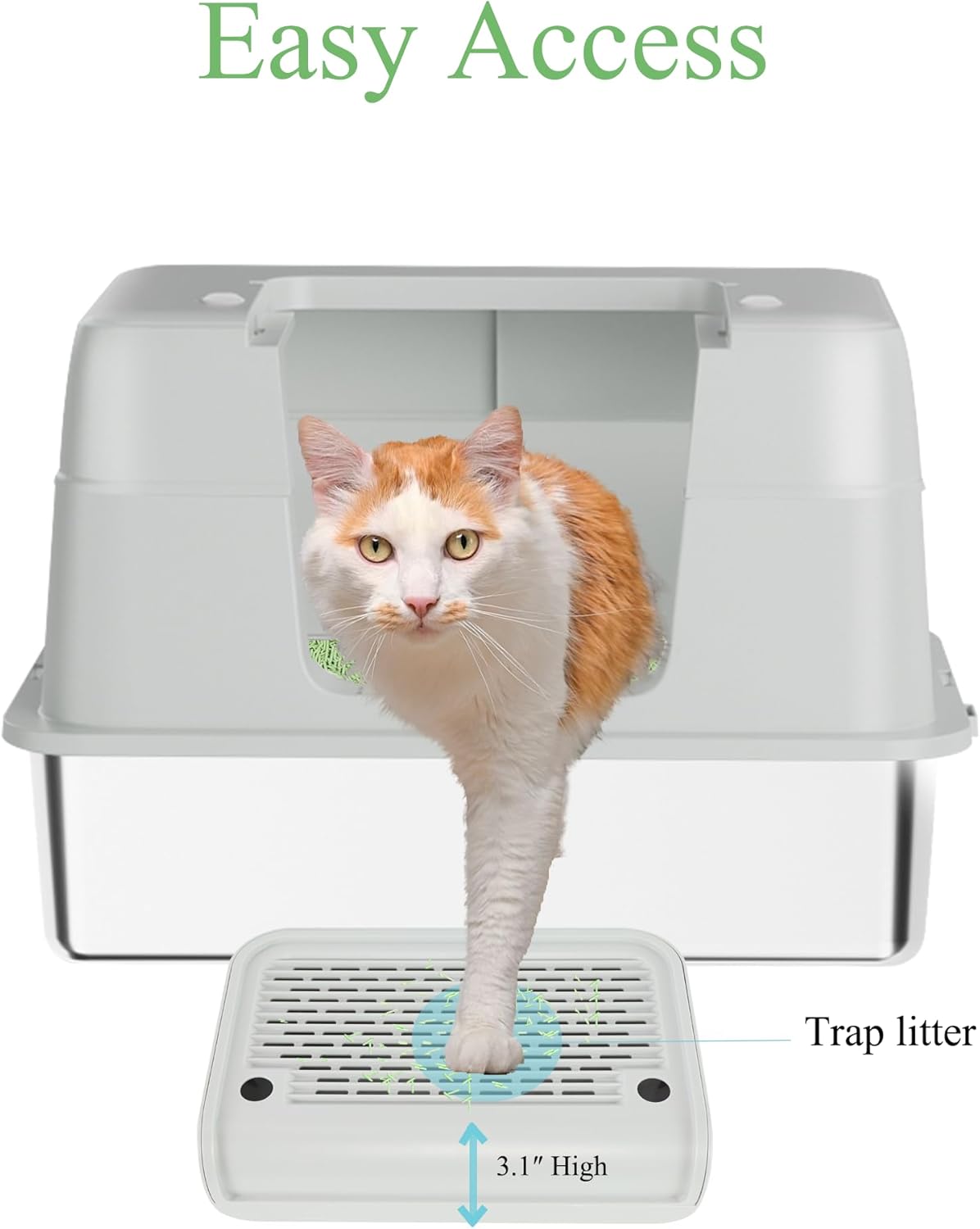 TENTIZON Stainless Steel Cat Litter Box, Extra Large Enclosed Kitty Litter Box with Removable Lid, Scoop, Pedal, XL High Sided Metal Litter Pan for Kitten, Big Cats Up to 11KG