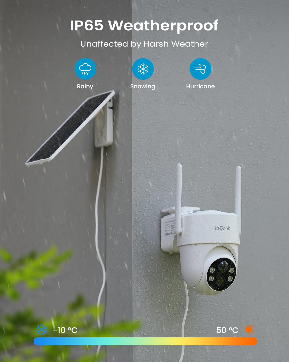 ieGeek 2K Security Cameras Wireless Outdoor, with Adjustable&Removable Solar Panel, 360°PTZ, Color Night Vision, 2.4G WiFi Camera Surveillance Exterieur, Smart Motion Sensor, Light&Siren,Work w/Alexa
