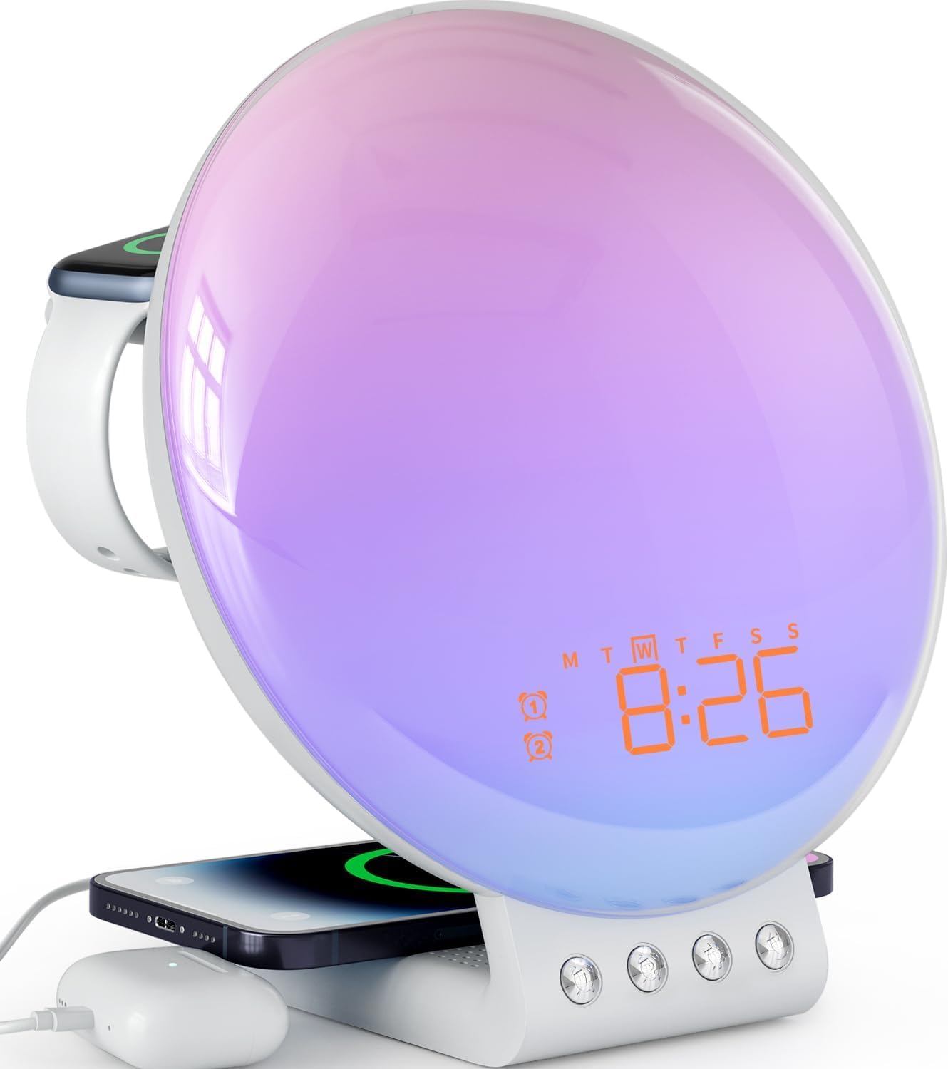 Sunrise Alarm Clock for Heavy Sleepers, Wake Up Light with Sunrise/Sunset Simulation, Dual Alarms & Natural Sounds, Snooze & Sleep Aid, FM Radio, 7 Colors Night Light for Bedroom, Ideal for Gift