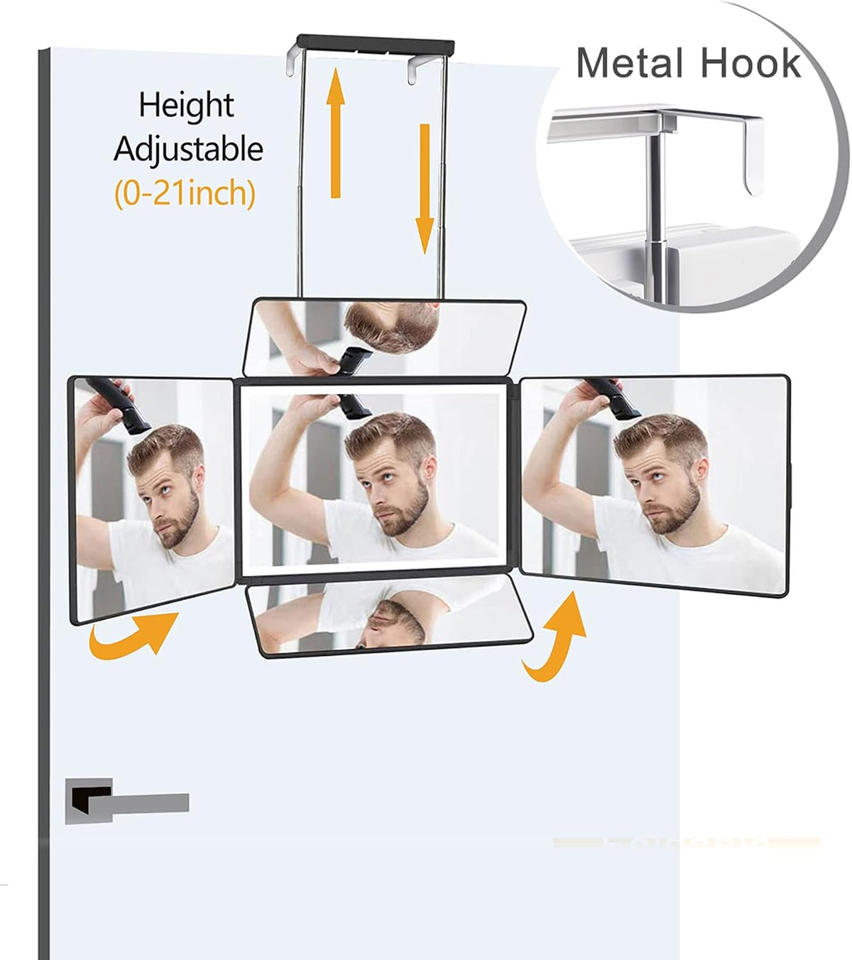 Aokoka 5 Way Mirror with Light for Self Hair Cutting, 360° Barber Mirror for Men Shaving, Makeup Mirror with Height Adjusta for Braiding Hair Styling Dye Hair for Women