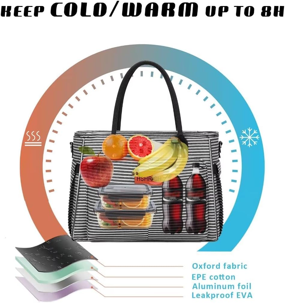 Lunch Bag for Women, Insulated Lunch Box for Work, Large Leakproof Cooler Purse with Side Pockets & Removable Shoulder Strap Women's Lunch Tote Bag for Picnic Work Beach Cute Lunch Bags (Heart)