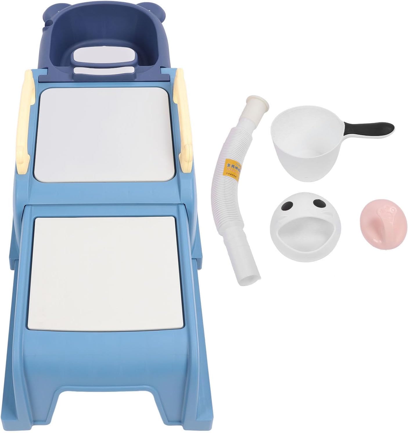 Foldable Baby Shampoo Chair, Adjustable Length Kids Hair Washing Bath Seat with Shampoo Basin and Head Cushion Soft Armrests, Non Slip Bath Chair for Children (Blue)