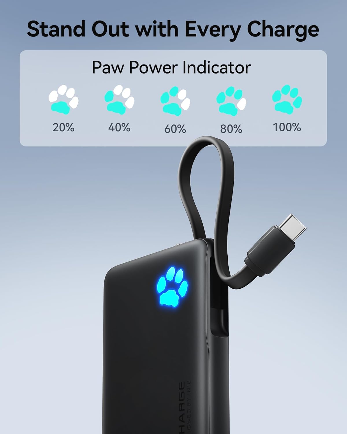 INIU Portable Charger, Slim 10000mAh Power Bank with Build in USB-C Cable, 20W Fast Charging Powerbank with Cords Wires, Travel Essentials Battery Pack for Multi Smartphones Tablets, Yellow