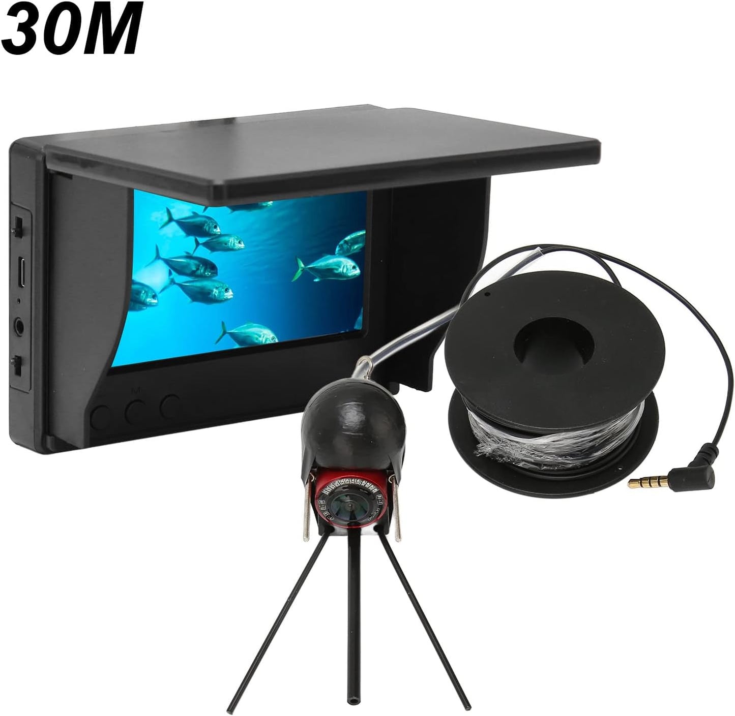 Underwater Fishing Camera, Portable Fish Finder Waterproof Camera 1000TVL Underwater Camera with 12 IR LED Lights, 4.3 Inch LCD Monitor, for Lake Sea Boat Kayak Ice Fishing (30m / 32.8yd US Plug)