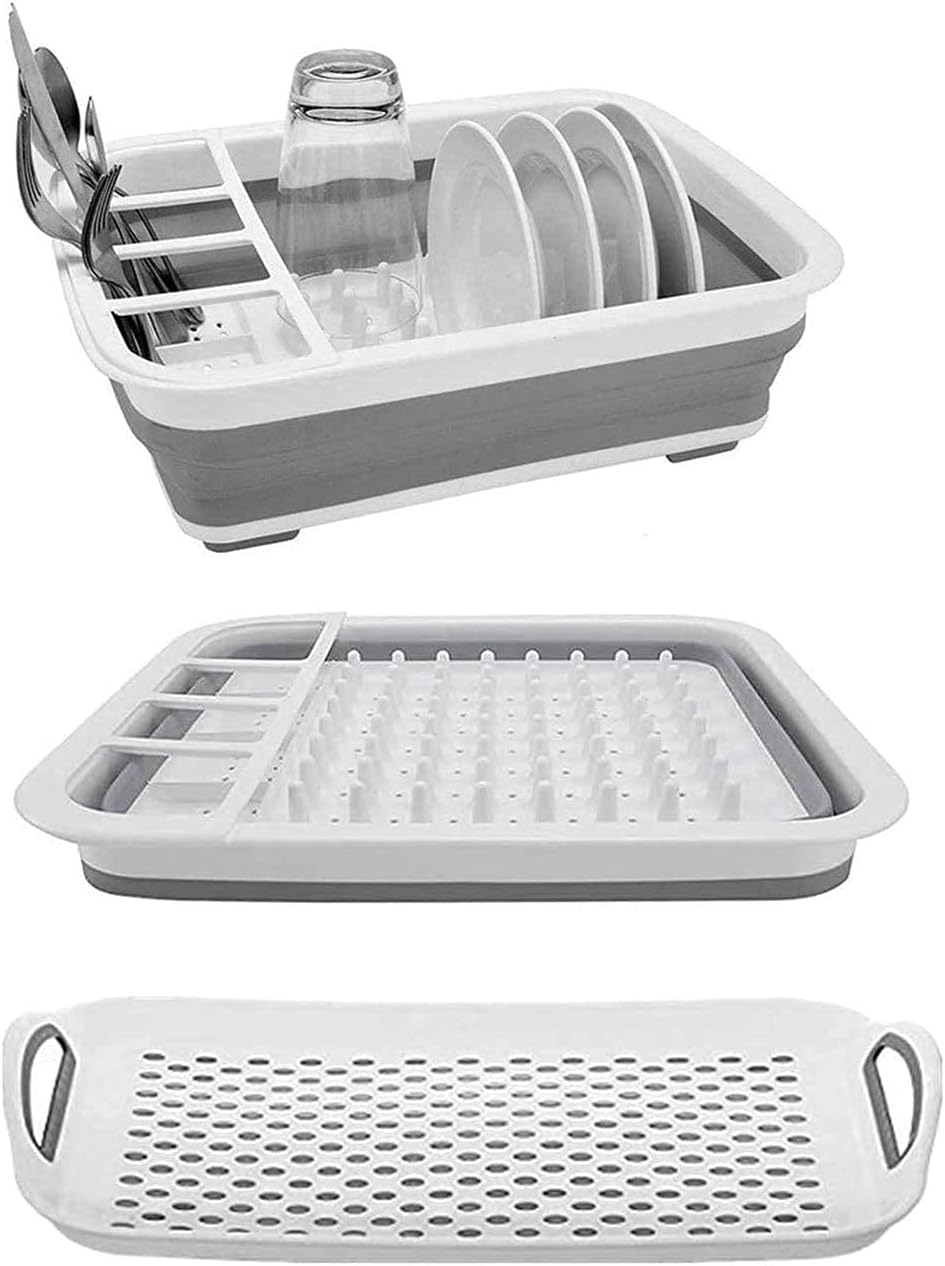 Collapsible Dish Drying Rack with Drainboard – Foldable Portable Dish Drainer for Kitchen, RV, Camping and Travel - PuriLite