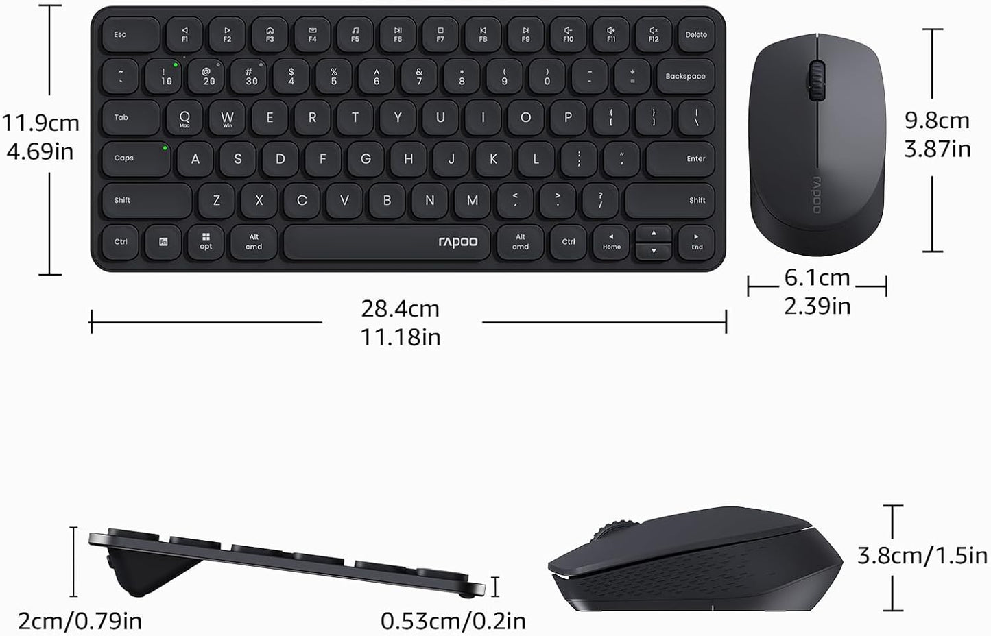 RAPOO Keyboard and Mouse Wireless - 9010M Multi-Device Wireless Keyboard Mouse Combo, 2.4GHz/Bluetooth 5.0/4.0 Wireless Keyboard Mouse Set for Windows/Mac/Linux/Chrome, Support 4 Devices, Silent Click