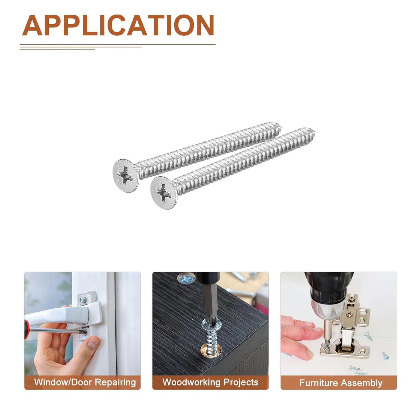 DTGN 100Pcs #8x1 Flat Head Wood Screws, 304 Stainless Steel Phillips Self Tapping Screws - Good for Woodworking, Furniture - Silver
