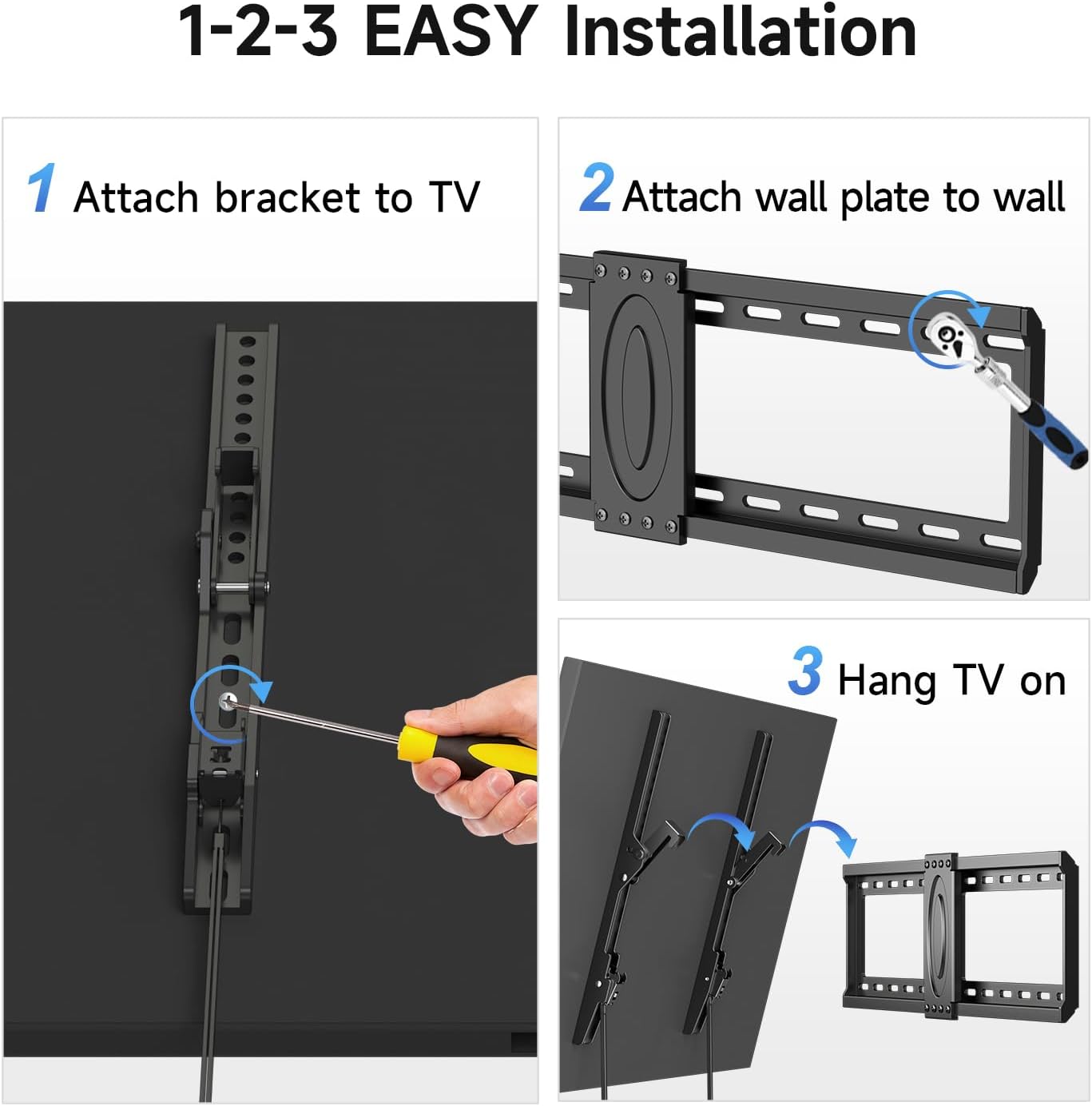 Suptek Tilt TV Wall Mount Bracket for Most 26-60 inch LED, LCD and Plasma TV, Mount with Max 400x400mm VESA and 99lbs Loading Capacity, Fits Studs 16" Apart, Low Profile with Bubble Level