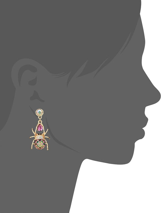 Betsey Johnson Spider Non-Matching Drop Earrings, One Size, Glass, Cubic Zirconia - PuriLite
