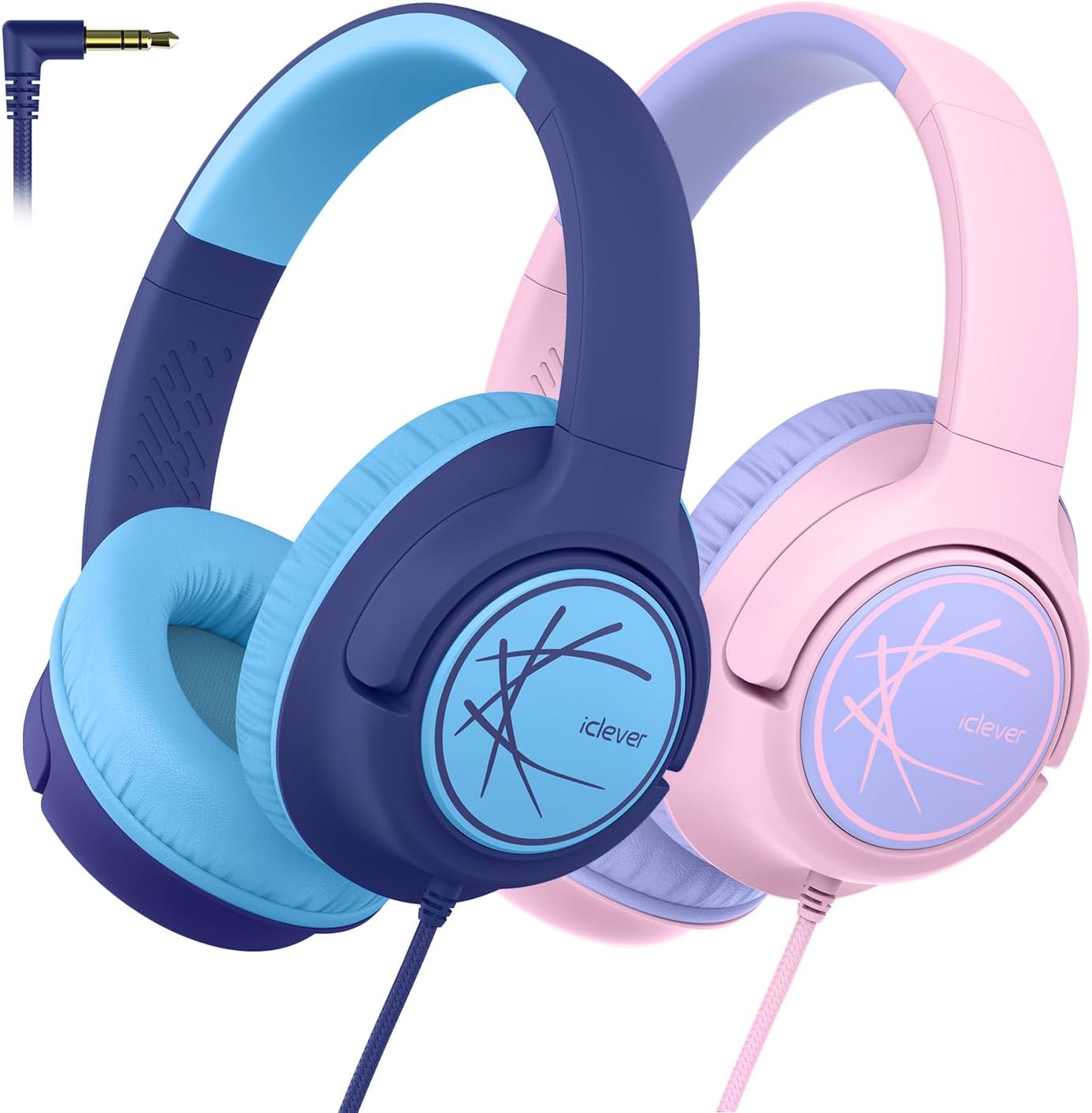 iClever Kids Headphones with Cord, 85dBA Safe Volume Wired Headphones for Kids, Stereo Sound Foldable Adjustable, 3.5mm Jack, Over Ear for School/Boys/Girls/iPad/Tablet/Travel, Blue