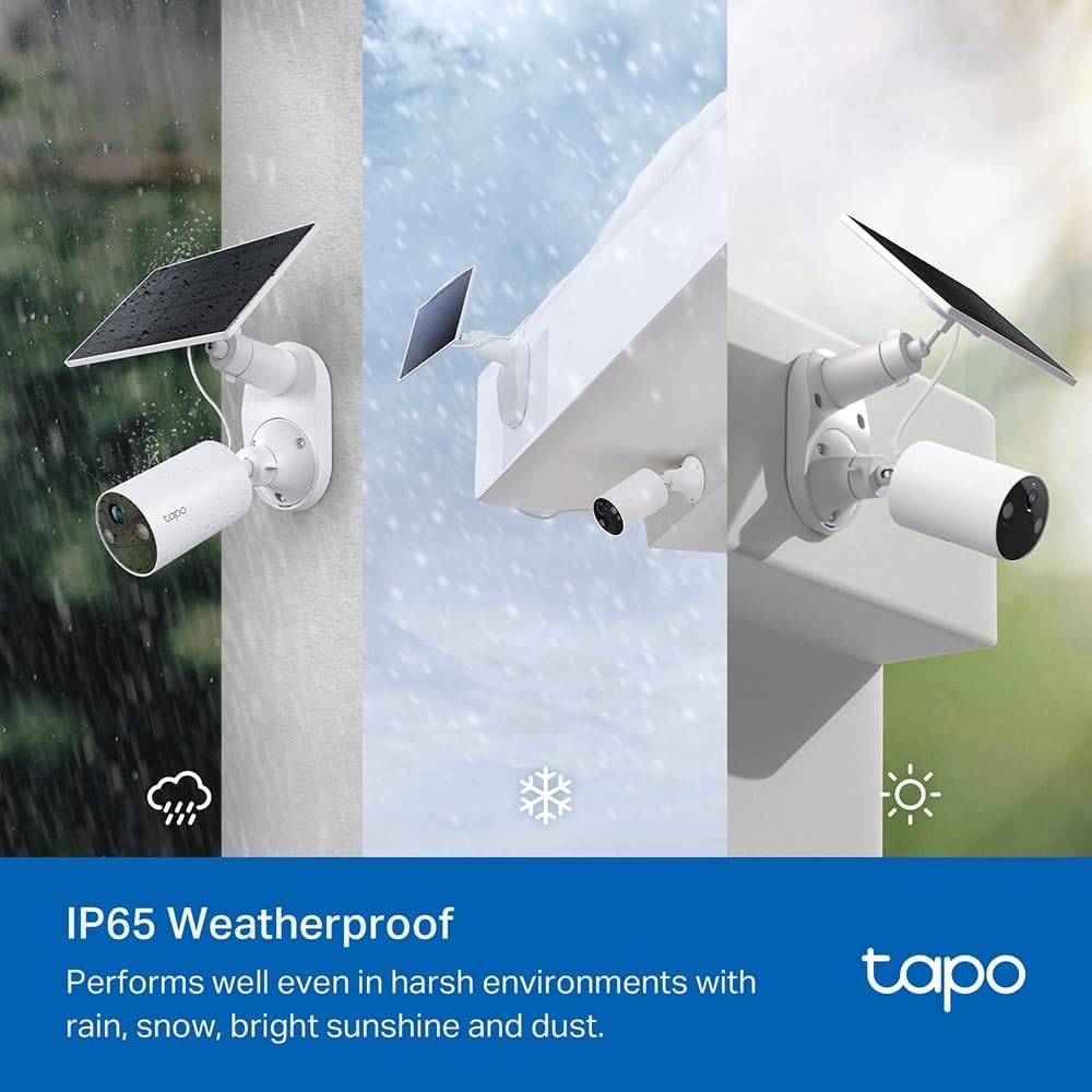 TP-Link Tapo SolarCam 2K, Outdoor Battery Camera w/Solar Panel Base, Wireless Camera, 2K QHD, 150° Super-Wide FOV, Free Person/Vehicle/Pet Detection, SD/Cloud Storage, Starlight Color Night Vision