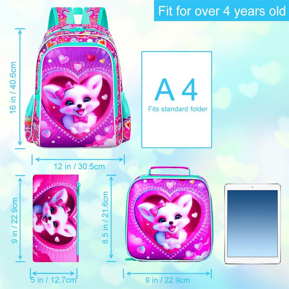 3pcs Backpack for Boys and Girls, 16” Kids Kindergarten Bookbag with Lunch Box, Cute Elementary Backpacks for Boy Girl