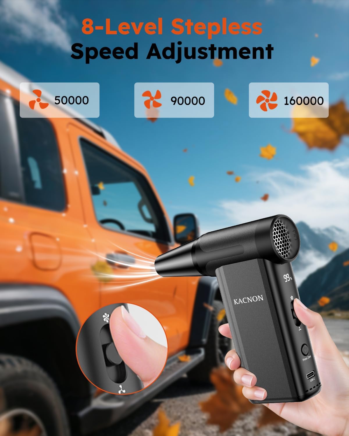 Compressed Air Duster, 130000RPM Electric Air Duster Replaces Compressed Air Cans, 3 Speed, Cordless Air Blower for Cleaning Camera Computer Household Pet Hair