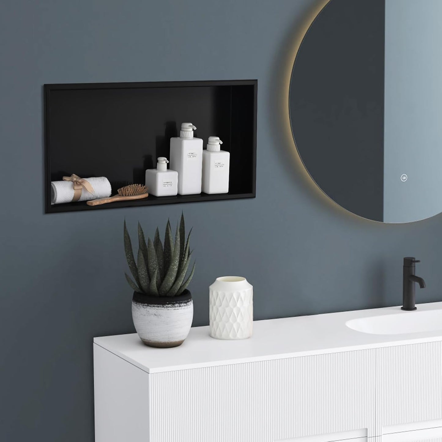 BLYLUND Shower Niche 12" x 24" NO Tile Needed,Matte Black Double Shelf Organizer, Square Corners Wall-Inserted Niche Recessed Shower Shelf Modern Soap Niche for Bathroom