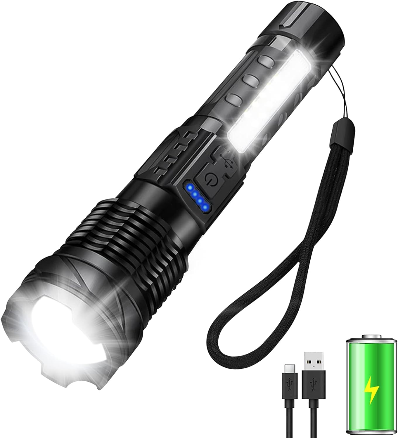 Flashlight Rechargeable 5 Modes of 10000 High Lumen,IPX6 Waterproof Flashlight,LED Flashlight Ultra Bright,Portable Flashlight for Outdoor Activities Such as Camping,Cycling,Mountain