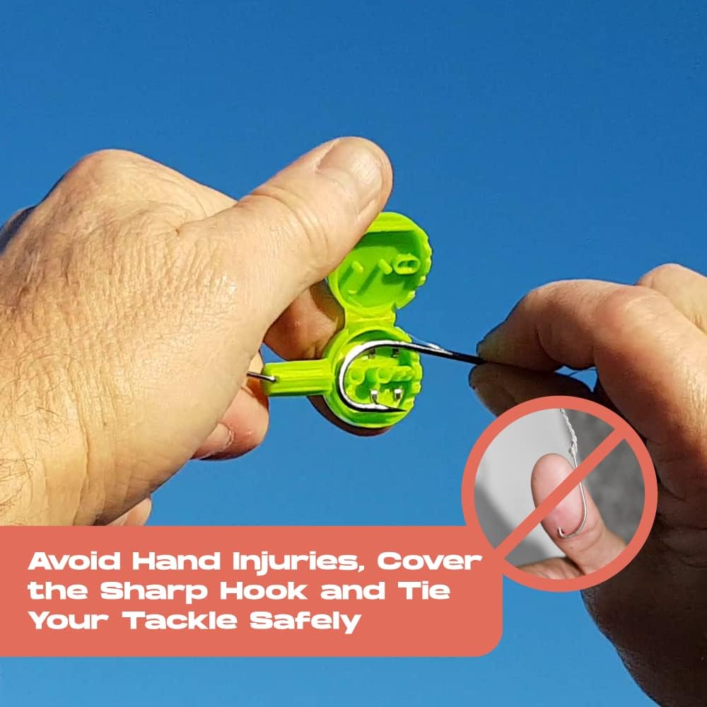 Hook-Eze Fishing Gear Knot Tying Tool | Line Cutter |Cover Hooks on Fishing Pole Travel Safely Fully Rigged for Saltwater Bass Ice Fishing