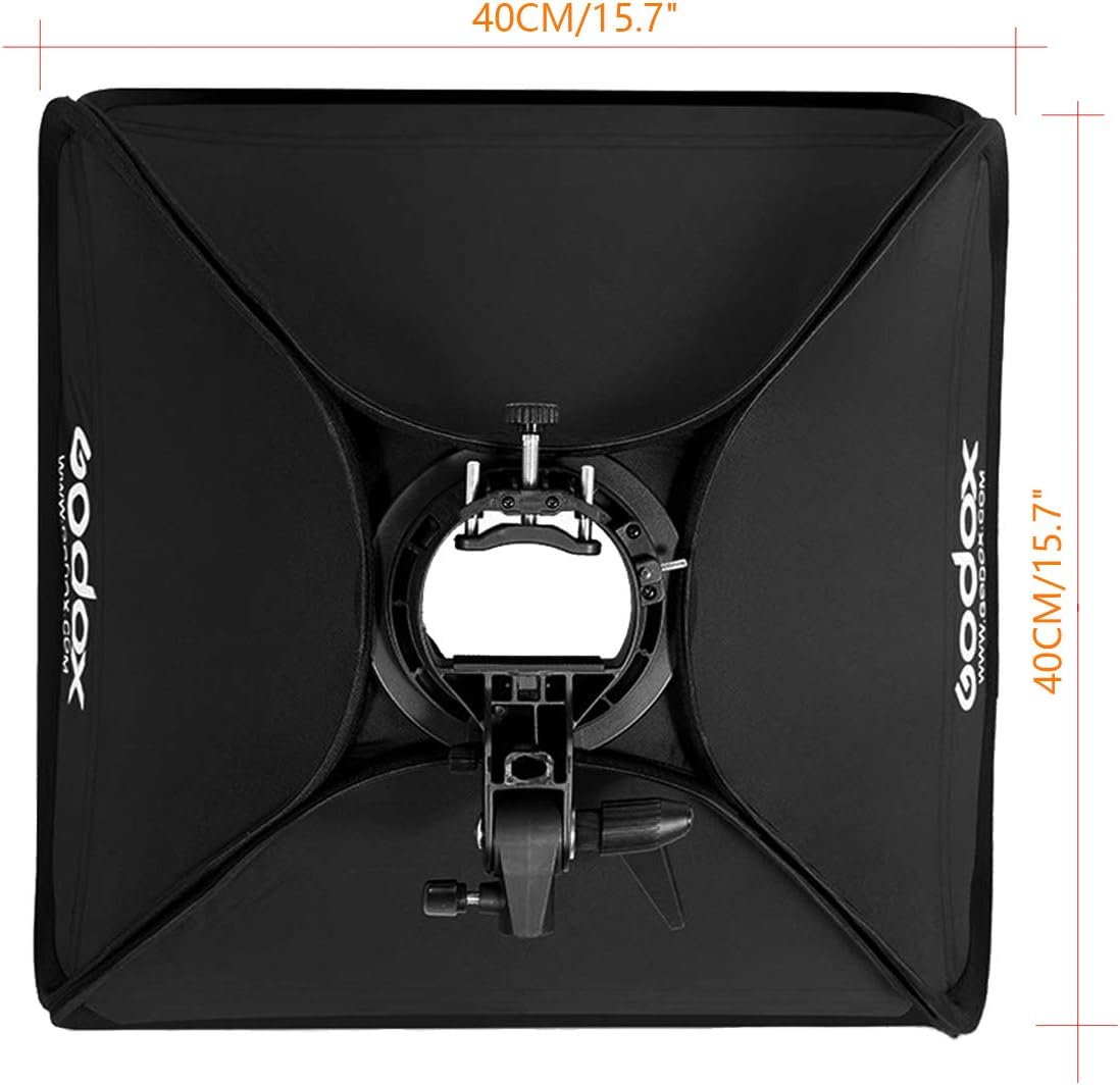 Godox S Type Bracket Bowens Holder S Mount Holder with Foldable 40x40cm /15.7x15.7 inches Softbox and Honeycomb Grid & Bag Kit for Flash Camera Studio Photography