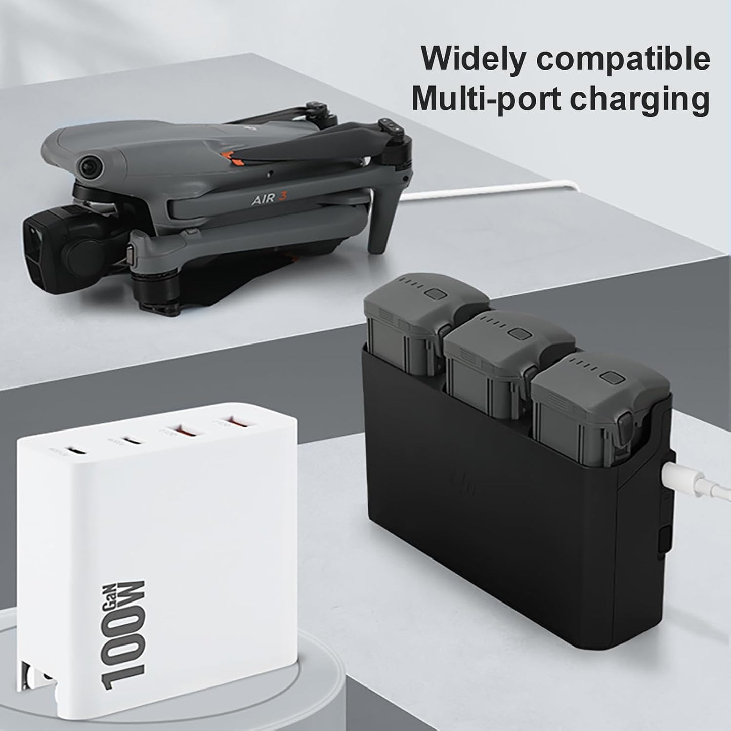 RCstyle Drone Power Adapter,100W GaN Charger 4-Port, Dual PD (100W/30W) and QC3.0 Port Fast Charger,for DJI Flip, DJI Avata 2,DJI NEO,Air 3S,Air 3,Mini 2,Mini 3 Pro,Mini 4 Pro,Air 2s,Drone Accessories