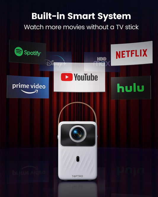 【Built-in Battery & Andriod TV】 Mini Projector with 5G WiFi and Bluetooth, Portable Projecteur 1080P, TOPTRO Outdoor Movie Projector Auto Keystone, Smart Projector for Phone/TV Stick/HDMI/PS5