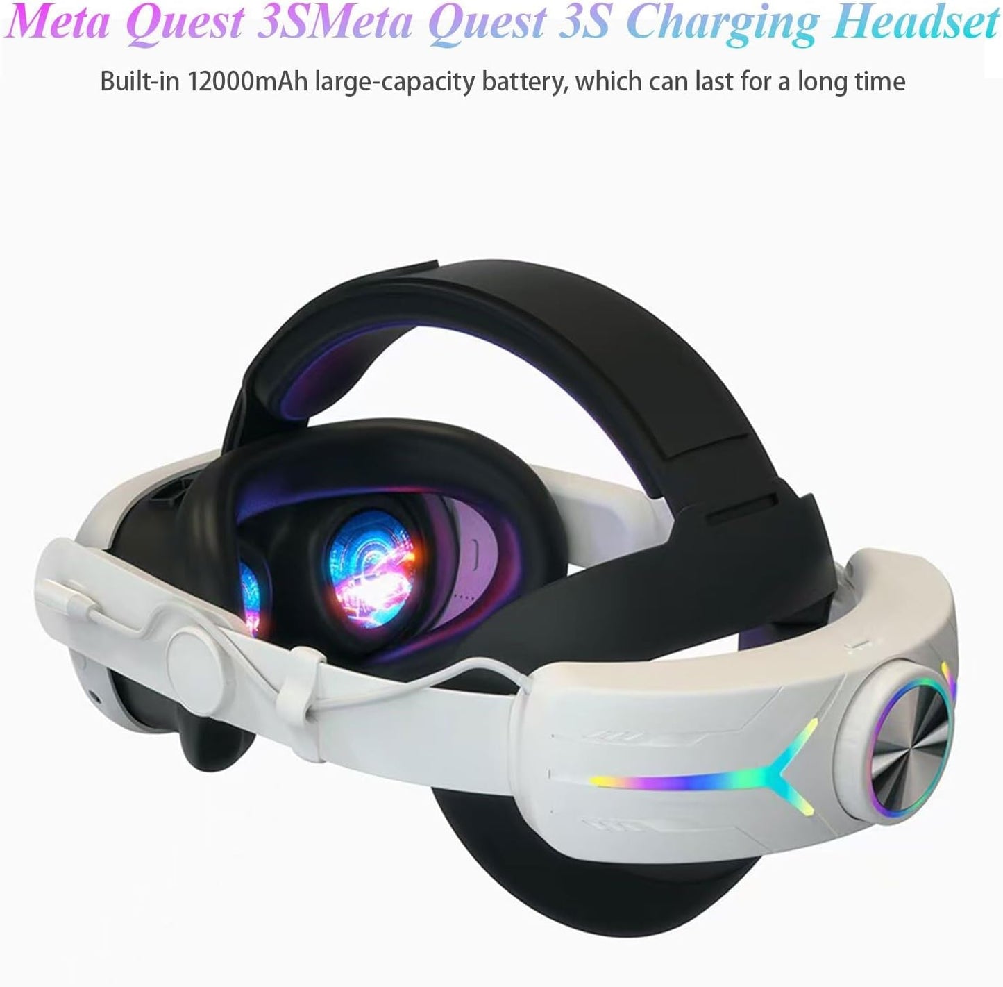 Crspexil Head Strap Battery Pack for Meta Quest 3, with Extended 12000mah Battery Pack,with RGB Light(Compatible with Meta Quest 3S)