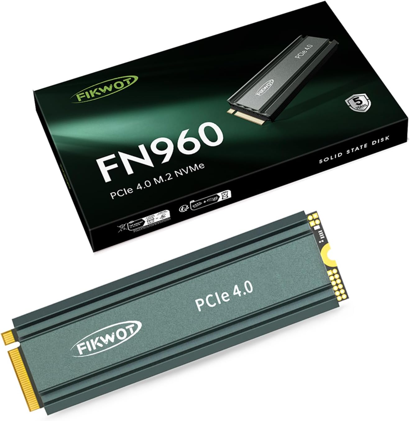 Fikwot FN970 2TB M.2 2280 PCIe Gen4 x4 NVMe 1.4 Internal Solid State Drive with Heatsink - Speeds up to 7,400MB/s, Configure DRAM Cache, Compatible PS5 Internal SSD