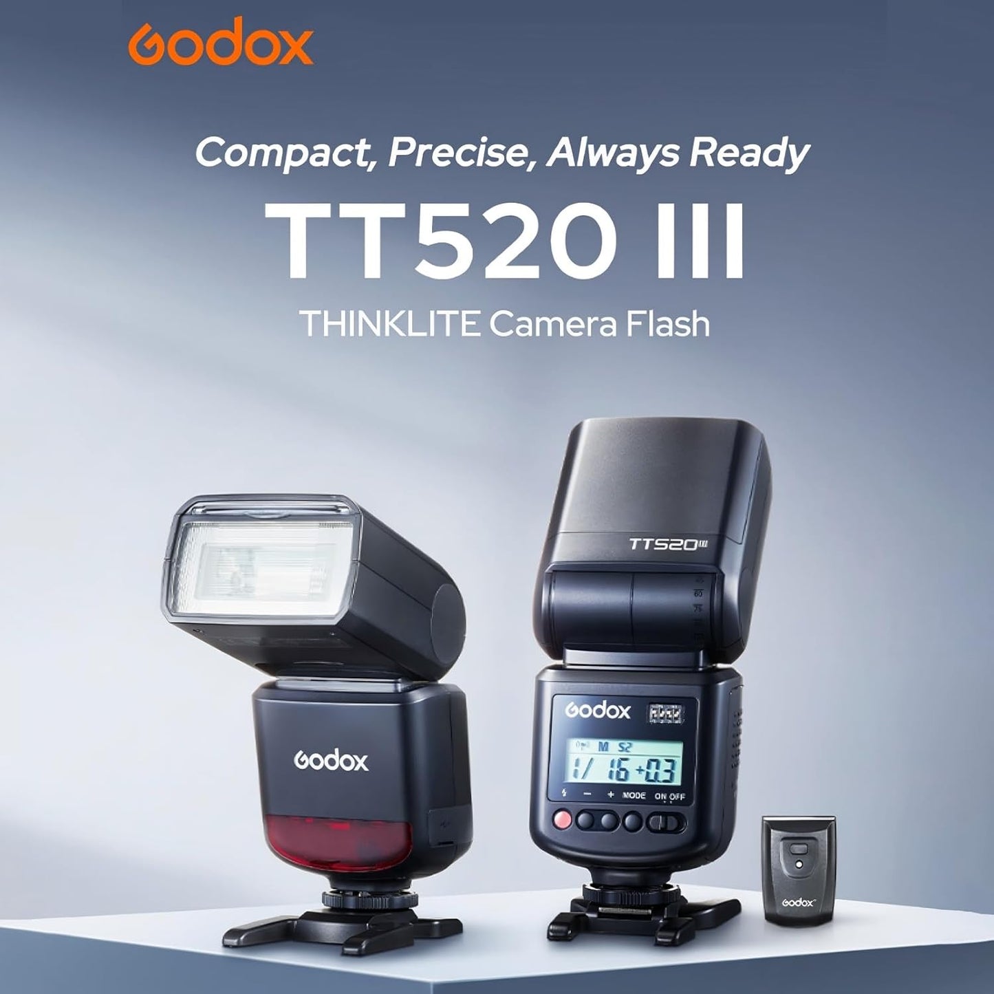 Godox TT520 III TT520III Camera Flash - Godox TT520 II TT520II Upgraded, 433MHz GN33 Manual Flash with RT-16 Transmitter, 1/128-1/1Power(±1/3-stop), S1/S2 Mode,Compatible w/Center-Pin Hotshoe Cameras