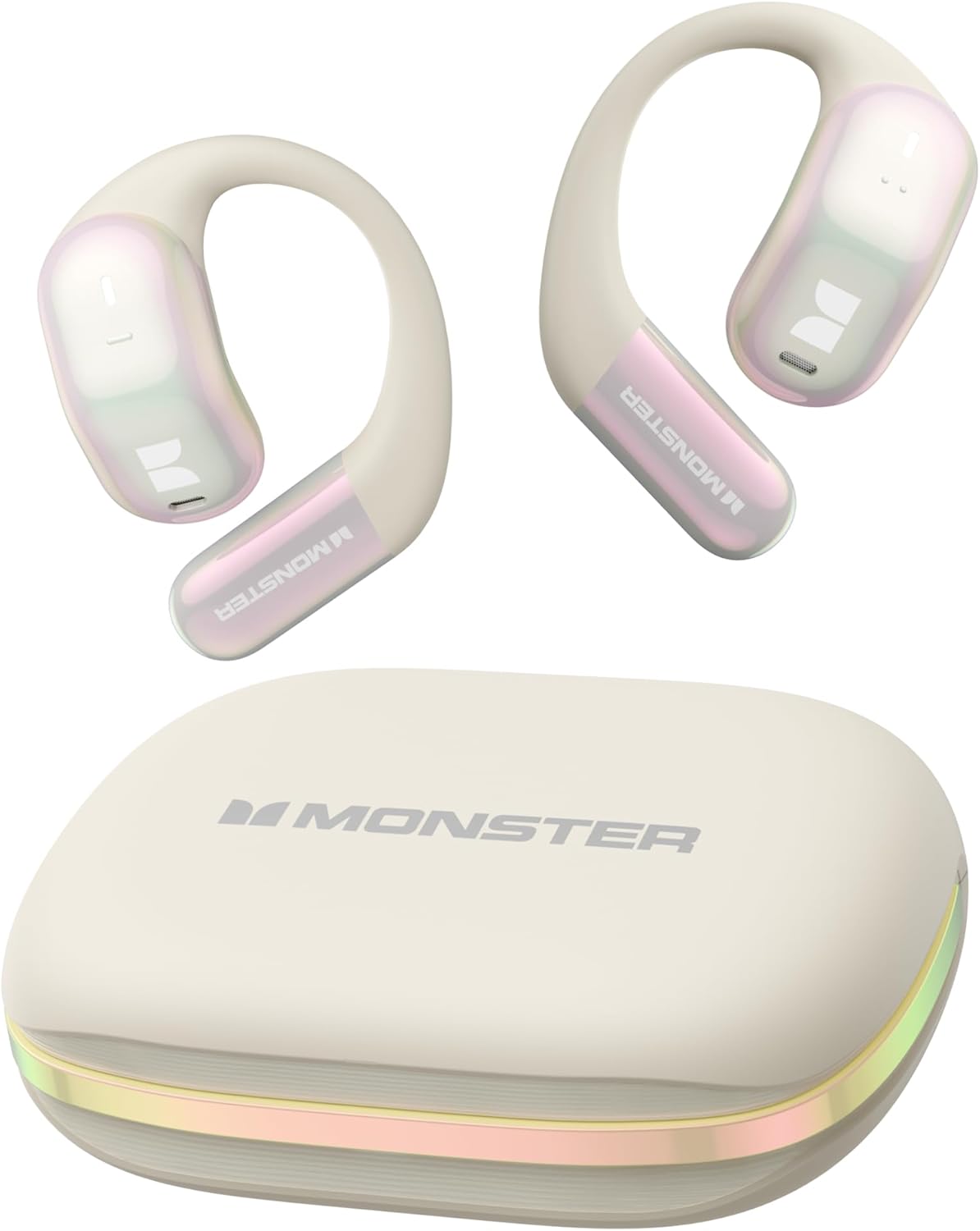 Monster Open Ear AC326 Headphones, Bluetooth 6.0 Wireless Earbuds with Dual-Mic Clear Calls, Air Conduction Headphones with Ear Hooks, Spatial Audio, Snug Fit, 35H Playtime, IPX5 for Sports, Off-white