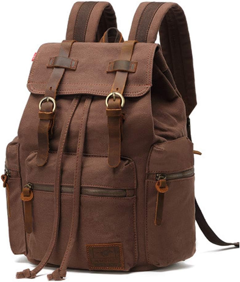 AUGUR Canvas Backpack,17 inch Laptop Backpack Vintage Canvas Leather Backpacks Casual School College Bag Pack Bookbag Hiking Travel Rucksack Daypack (L-Coffee)