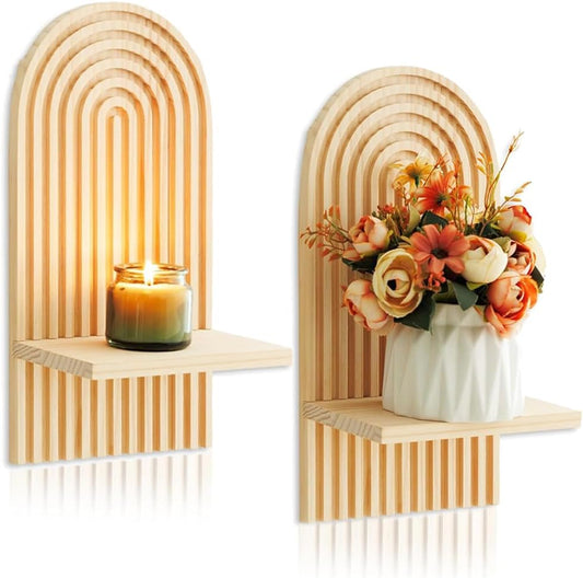 2 Pcs Boho Wooden Rainbow Wall Shelves Wall Mount Wooden Shelves Modern Shelf for Living Room Bathroom Bedroom Classroom Office Nursery Wall Decor
