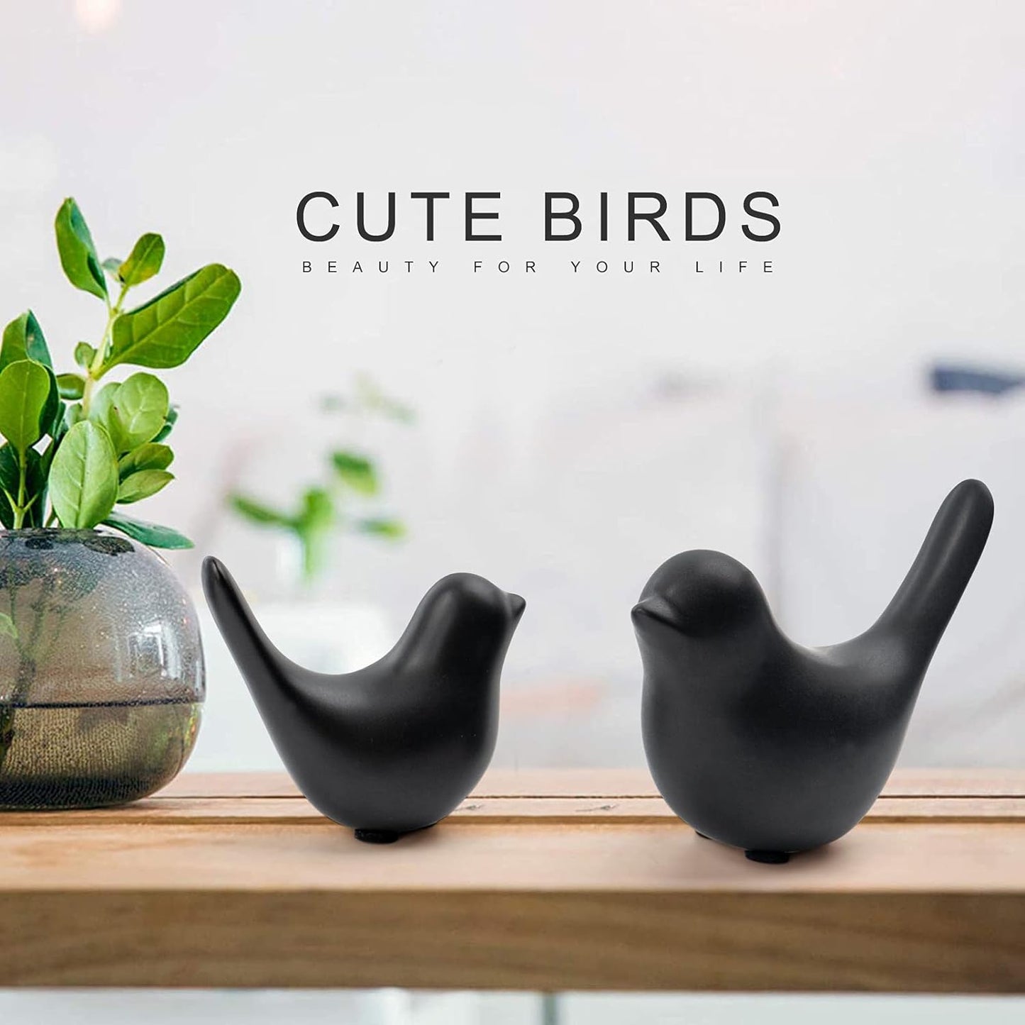 Notakia Small Birds Statues Pink Home Decor Modern Style Decorative Ornaments for Living Room, Bedroom, Office Desktop, Cabinets (Black 2Pcs)