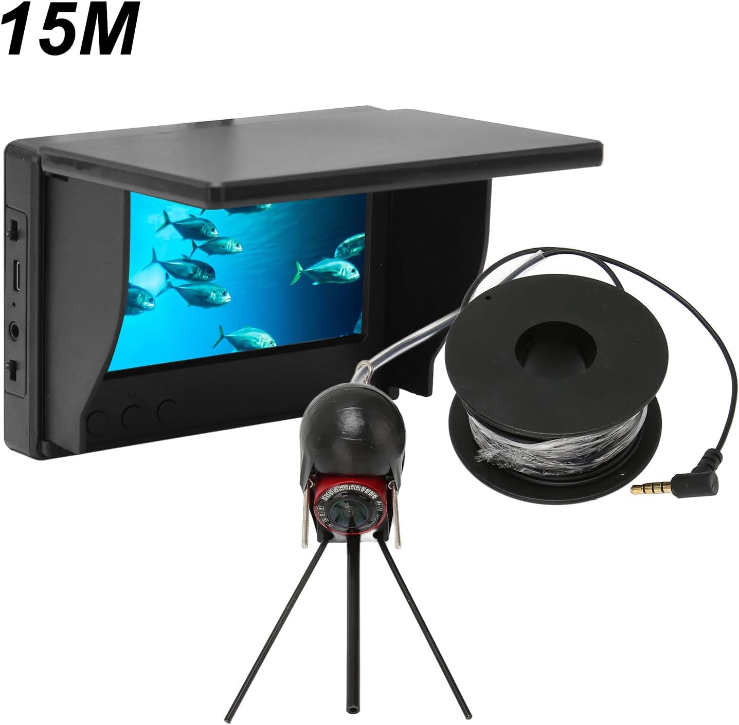 Underwater Fishing Camera, Portable Fish Finder Waterproof Camera 1000TVL Underwater Camera with 12 IR LED Lights, 4.3 Inch LCD Monitor, for Lake Sea Boat Kayak Ice Fishing (30m / 32.8yd US Plug)