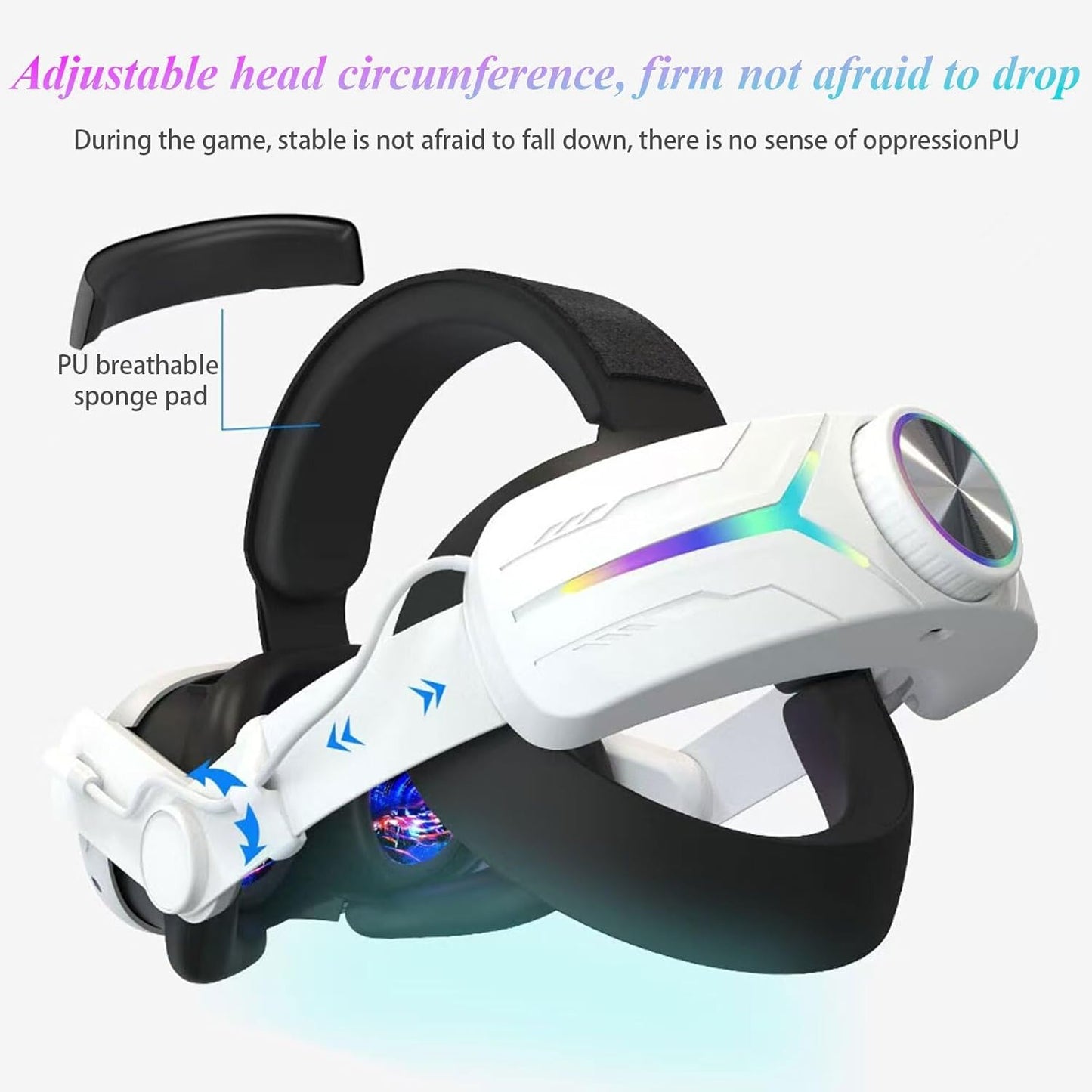 Crspexil Head Strap Battery Pack for Meta Quest 3, with Extended 12000mah Battery Pack,with RGB Light(Compatible with Meta Quest 3S)