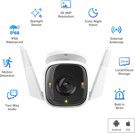 TP-Link Tapo 2K 4MP QHD Security Camera Outdoor Wired, Built-in Siren w/Startlight Sensor, IP66 Weatherproof, Motion/Person Detection, Works with Alexa & Google Home (Tapo C320WS) - PuriLite