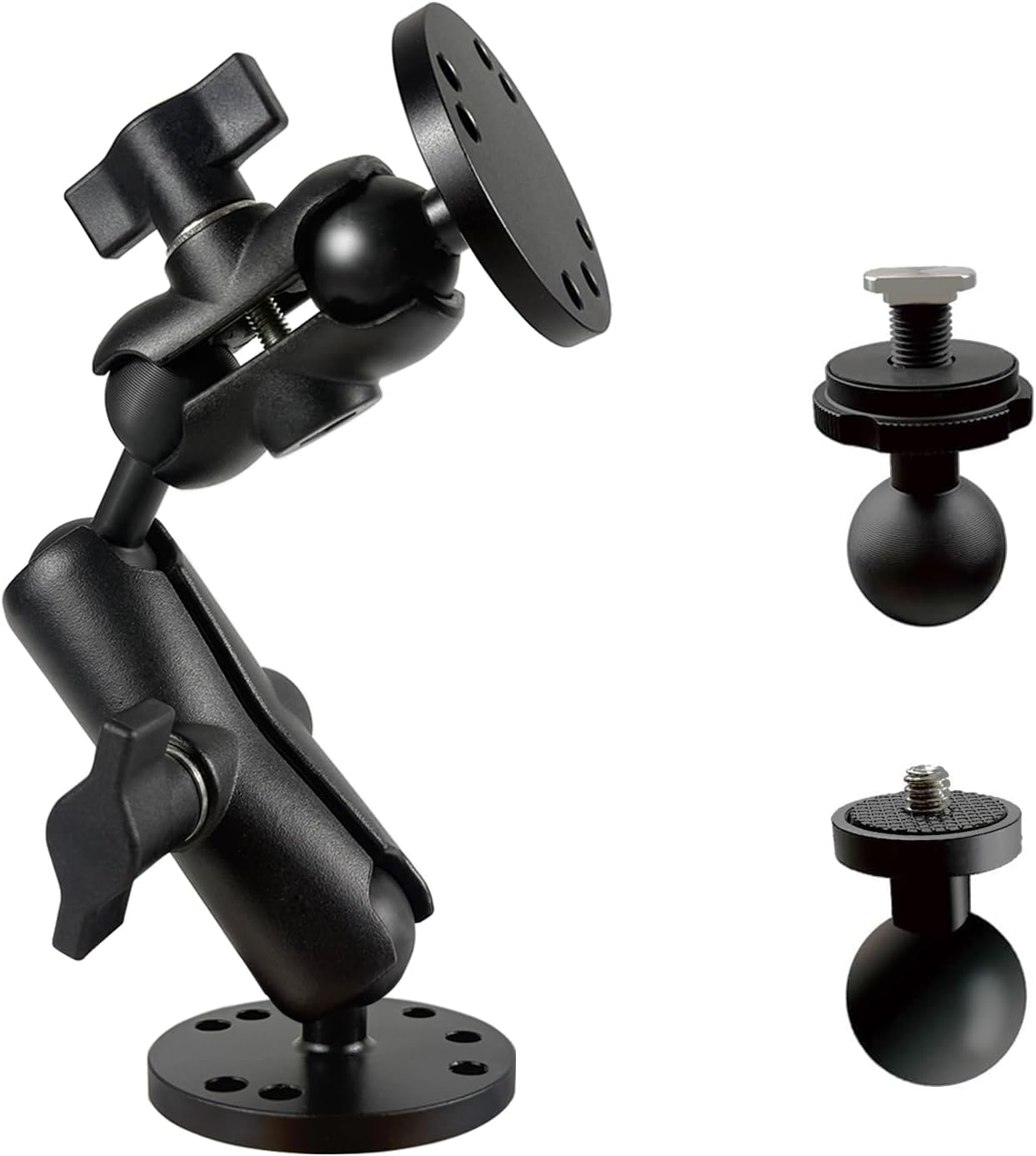 Fish Finder Mount, Aluminum Arm Extension, T-Bolt Attachment for Track Systems, B Size Ball Mount Compatible with RAM, Double AMPS Round Plate for GPS/Boats/Industry