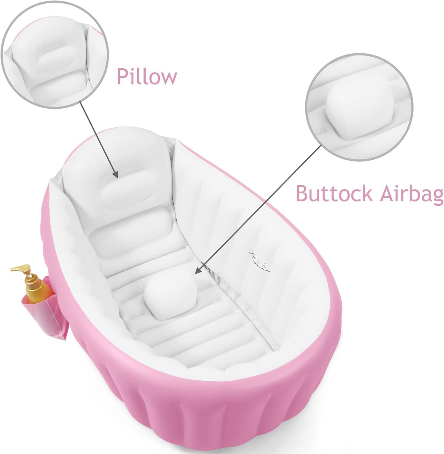 PandaEar Inflatable Baby Bathtub, Portable Travel Baby Bath Tub Toddler Bathtub with Air Pump, Foldable Non-Slip Shower Basin Mini Air Swimming Pool for Newborn (Blue)