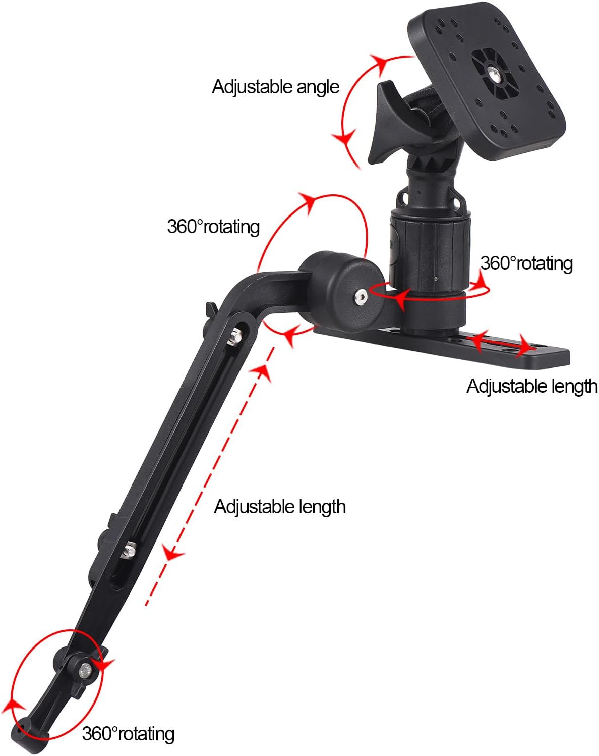 HXBER Kayak Fish Finder Mounting Plate Kayak Boat Transducer Mounting Arm with Adjustable Fishing Pole Holder