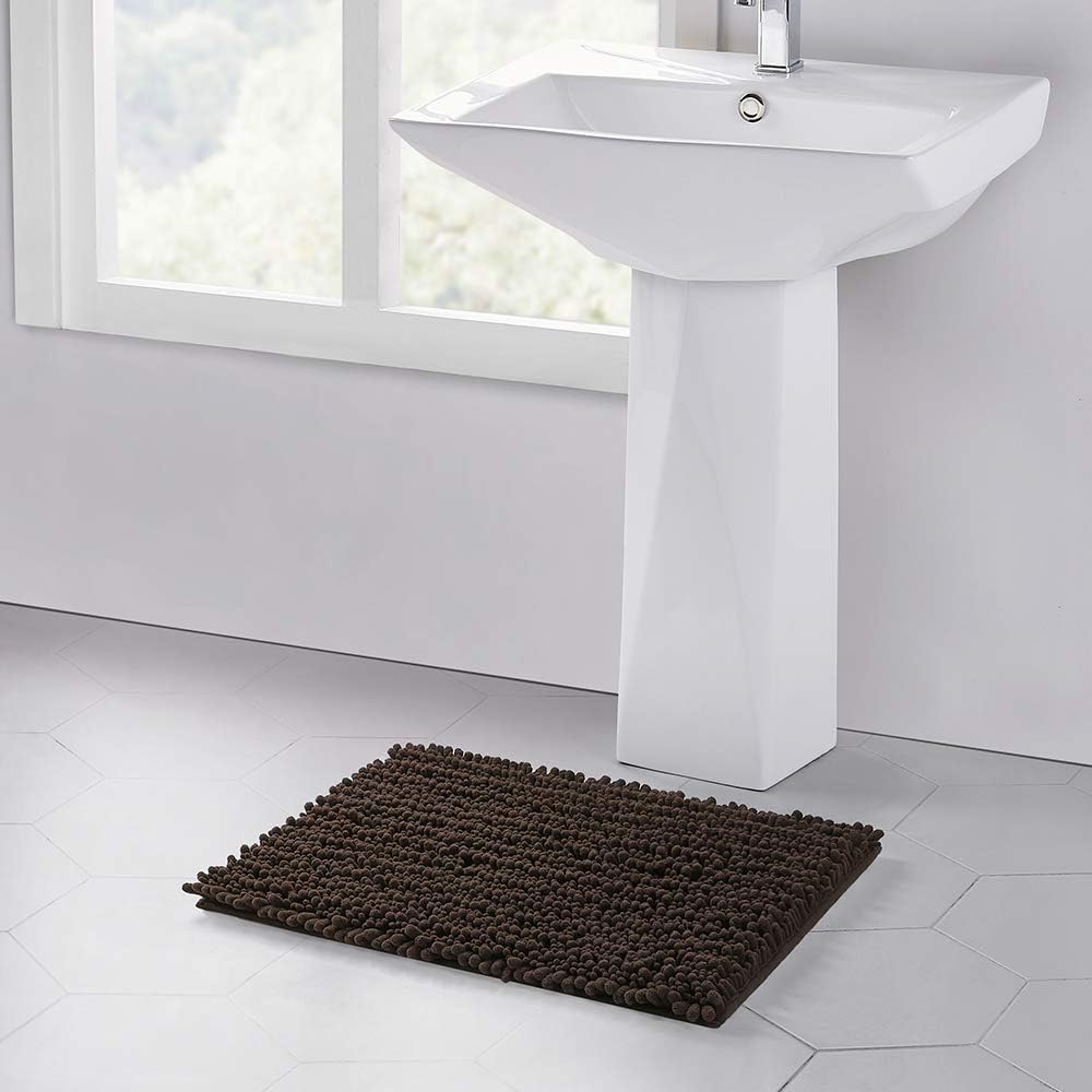 Walensee Bathroom Rug Non Slip Bath Mat (24x17 Inch Blush) Water Absorbent Super Soft Shaggy Chenille Machine Washable Dry Extra Thick Perfect Absorbant Best Small Plush Carpet for Shower Floor