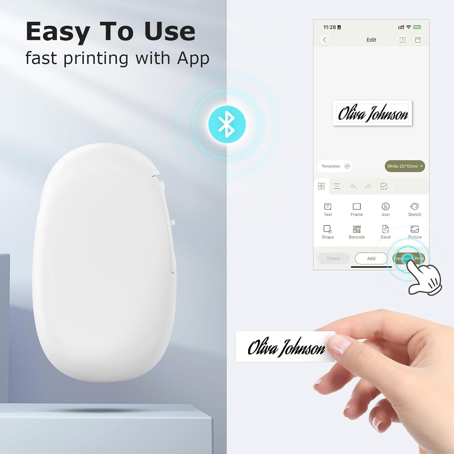SUPVAN E10 Mini Bluetooth Label Maker Machine with Tape, Continuous Waterproof Label, Versatile App with 40+ Fonts and 600+ Icons, Inkless Labeler for Home, Kitchen, School, Office Organization, Green