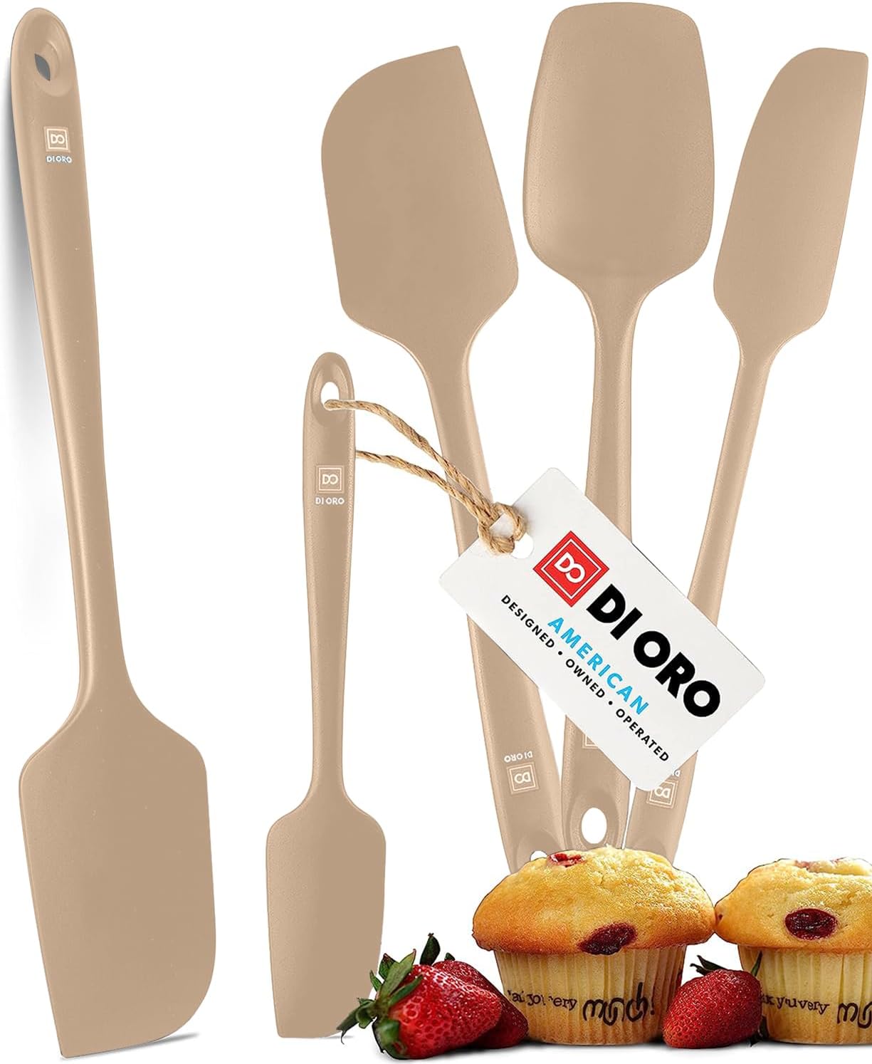 DI ORO Silicone Spatula Set - Rubber Kitchen Spatulas for Baking, Cooking, & Mixing - 600°F Heat-Resistant & BPA Free Silicone Scraper Spatulas for Nonstick Cookware - Dishwasher Safe (5pc, Black)