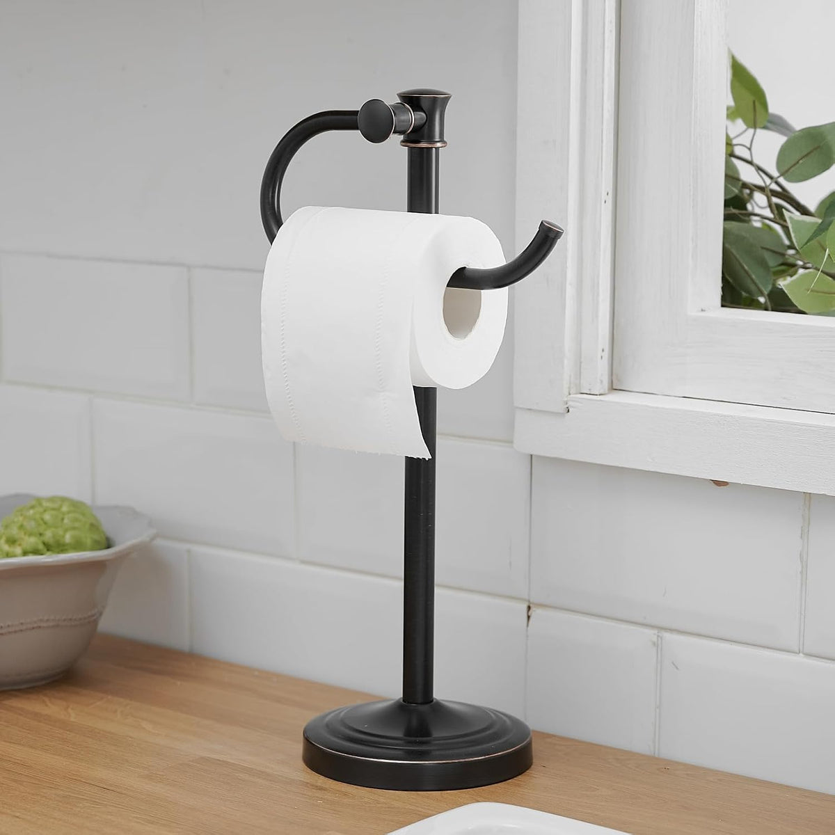 BESy 17 Inch Oil Rubbed Bronze Stand Towel Bar Hanger Hand Towel Bar Bathroom Vanity Countertop Towel Holder Free Standing Stainless Steel Towel Ring Hardware Accessories Towel Rack