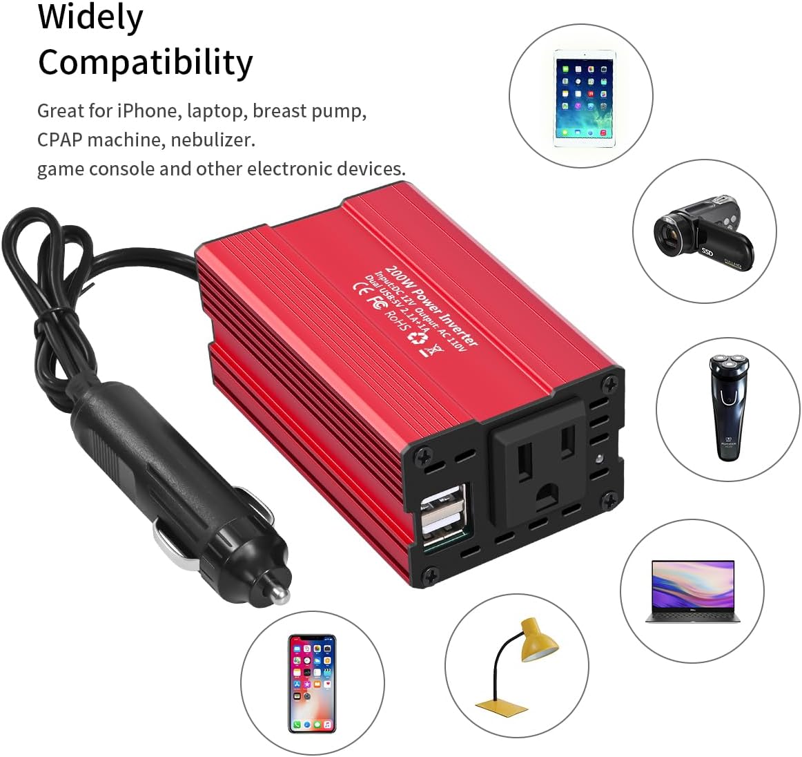 SUNWHEEL 4000W Pure Sine Wave Inverter, 12V DC to 110V/120V AC Power Inverter for RV、Microwave、Off Grid、Truck、Refrigerator、Air Conditioner with 4 AC outlets and LCD Display