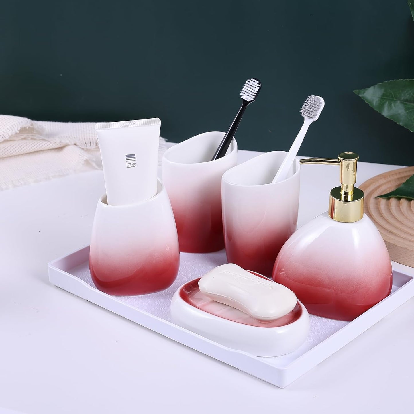 White Bathroom Accessories Set,Modern Countertop Bathroom Decor,Luxury 6 Piece Bathroom Accessory Set,Complete with Soap Dispenser,Toothbrush Holder,Tumbler,Tray
