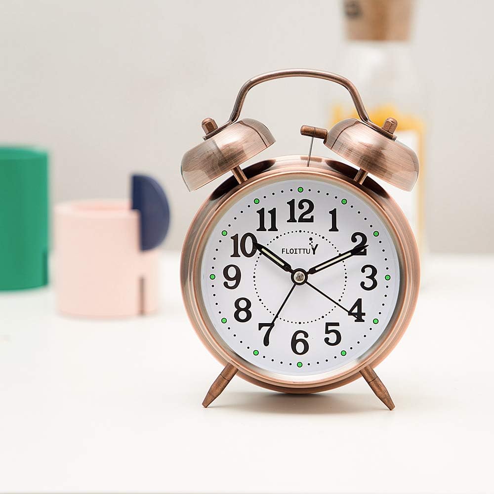 FLOITTUY (Loud Alarm for Deep Sleepers) 4'' Twin Bell Alarm Clock with Backlight for Bedroom and Home Decoration(Black)