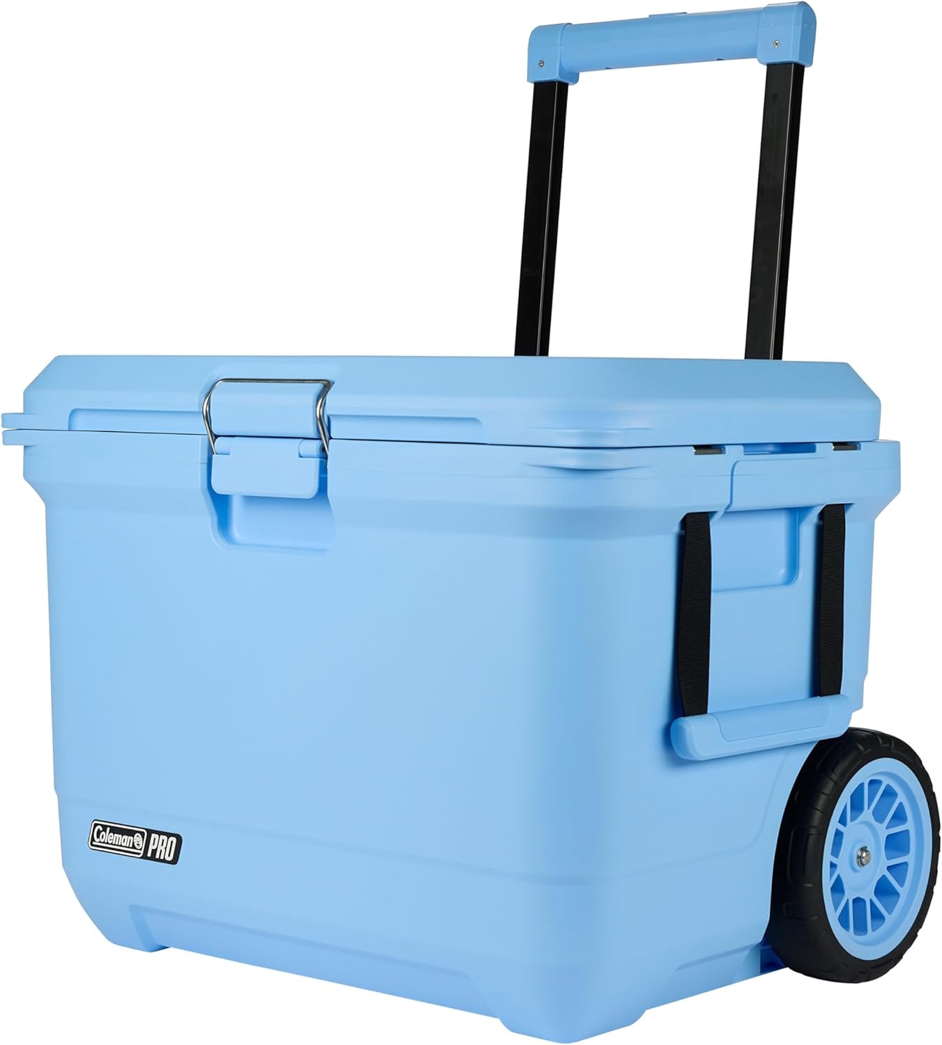 Coleman Pro Heavy-Duty Ultra-Light Premium Hard Cooler, 92/74/36-Can Capacity, Extra-Thick Insulation Keeps Ice up to 5/4/3 Days, 55-Quart Wheeled Cooler or 45/25 qt (No Wheels), Blue Sky