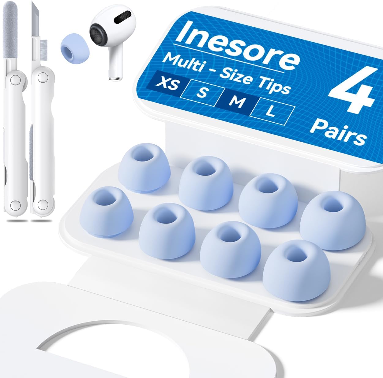 4 Pairs Replacement Ear Tips for AirPods Pro 2nd/1st Generation with Portable Storage Box & Cleaner Pen,Noise Reduction Holewith & Built-in dust Guard Screen,Silicone Ear Tips for AirPods Pro (White)