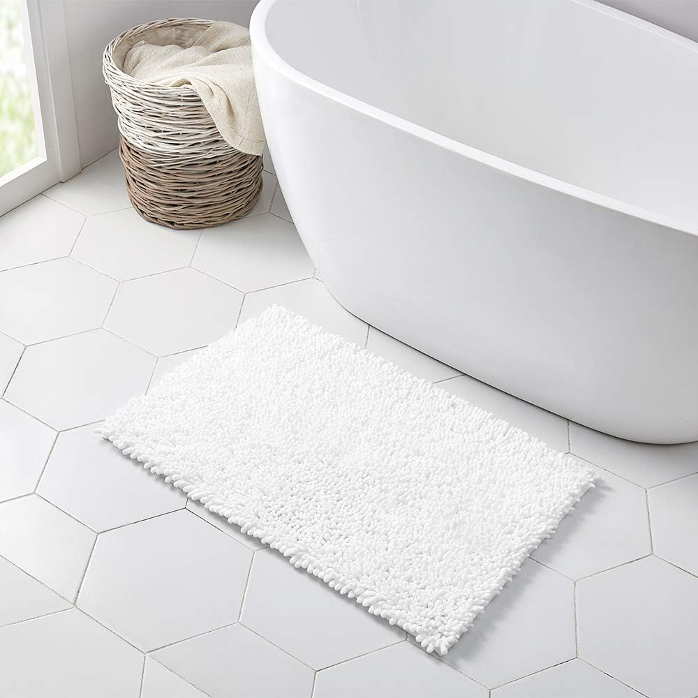 Walensee Bathroom Rug Non Slip Bath Mat (24x17 Inch Blush) Water Absorbent Super Soft Shaggy Chenille Machine Washable Dry Extra Thick Perfect Absorbant Best Small Plush Carpet for Shower Floor