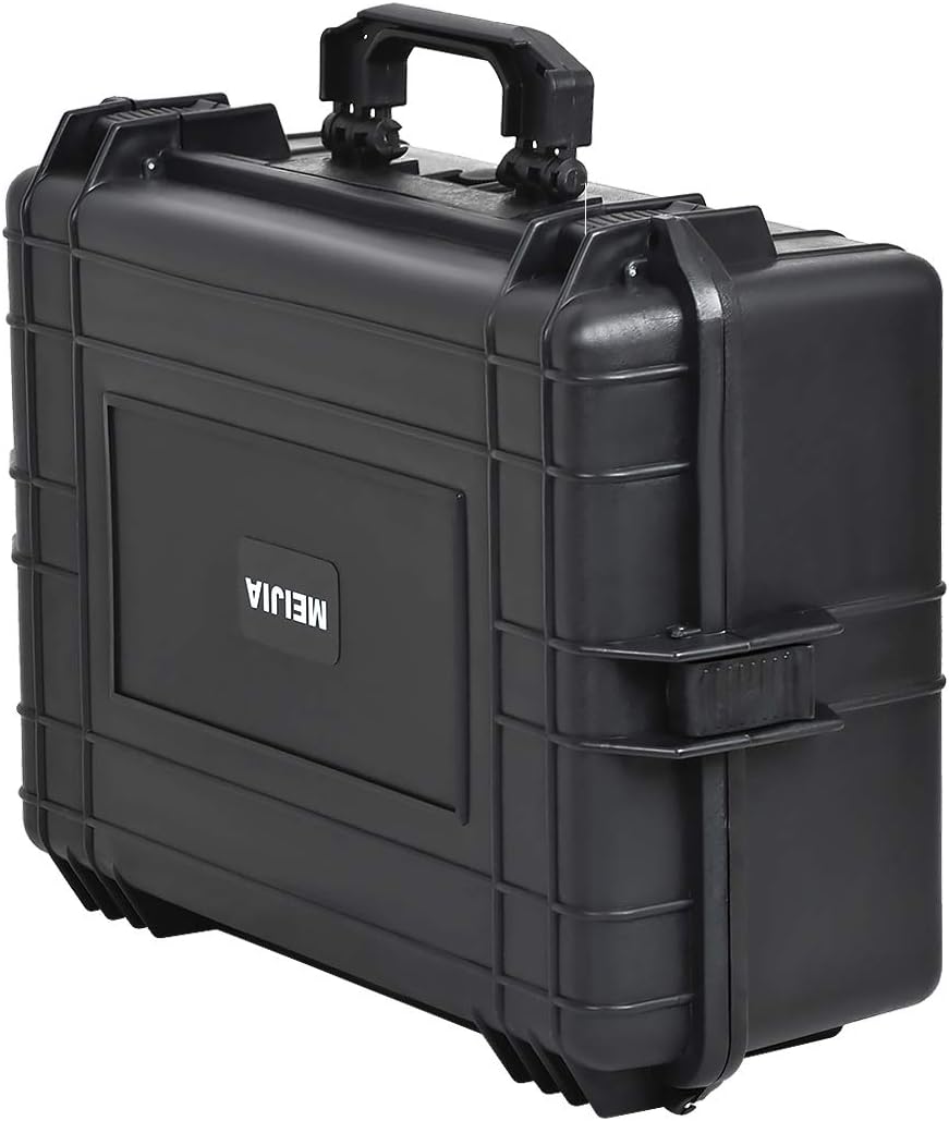 MEIJIA Portable Waterproof Protective Hard Case,Camera Case with Customizable Fit Foam Inserted, Elegant Black (9.17"x 7.56"x4.33")