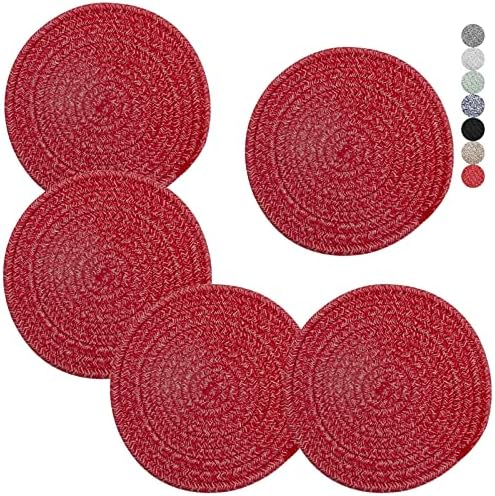 Trivets for Hot Dishes, Pots and Pans, 8 Inches Hot Pads 5 Pcs, Pot Holders for Kitchen, Heat Resistant Mat Protect Counter, Coasters Set Home Essentials Farmhouse Decor (Blue)