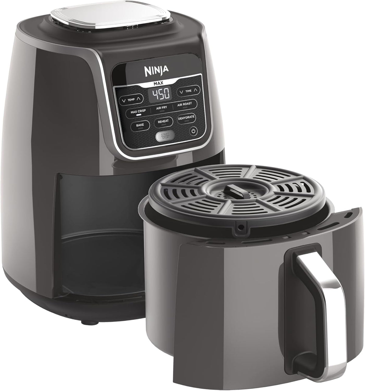 Ninja AF161 Max XL Air Fryer that Cooks, Crisps, Roasts, Bakes, Reheats and Dehydrates, with 5.5 Quart Capacity, and a High Gloss Finish, Grey